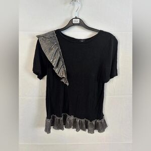 Black and Silver Ruffle Women's Top